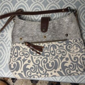 Gray and Brown Patterned Women's Bag